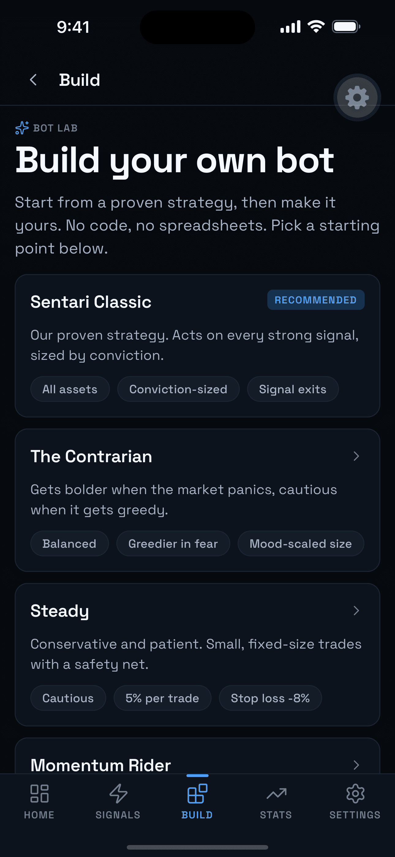 Sentari Bot Lab, build your own bot, on iPhone